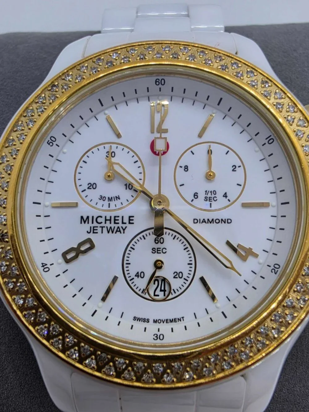 MICHELE White Ceramic Jetway 0.50 CT TW Diamond Watch Swiss Mvmnt Watch 40mm
